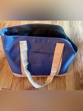 Navy and Beige Small Pet Carrier